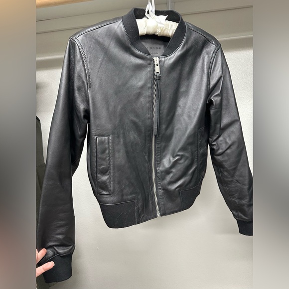 All Saints Orten Black Leather Bomber Jacket - Picture 2 of 7